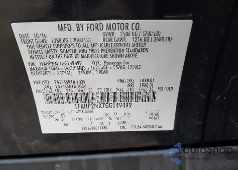 2016 Ford Police Interceptor from USA, damaged, VIN 1FAHP2MK7GG149499